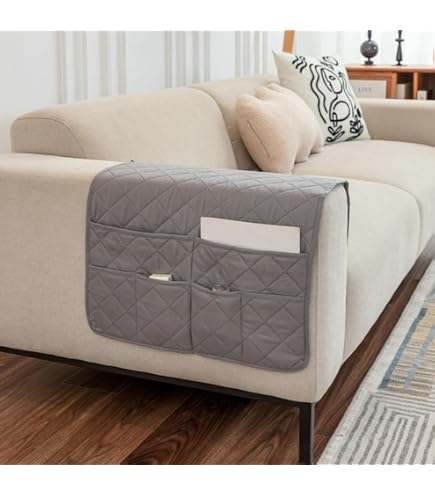 Bracciolo Organizer Per Divano Con 5 Tasche – Pelle PU E Velluto, Antiscivolo, Porta Telecomando E Riviste, 86x33 Cm
