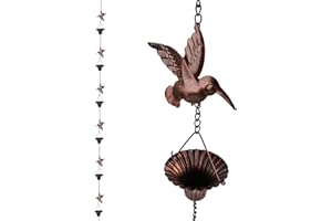 NQEUEPN Catena Antipioggia Uccelli, 2,6 m Catena Pioggia Colibri Metallo Catena Decorativa per Pluviali Carillon per Acqua Piovana Decorazione per Grondaia Esterna per Terrazze, Ville, Cortili