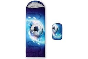 HOSIMA Sleeping Bags for Boys Kids,Colorful Soccer Theme Printed Lightweight Warm Portable Outdoor Indoor Waterproof Cold Resistant Sleeping Bag for Camping Hiking