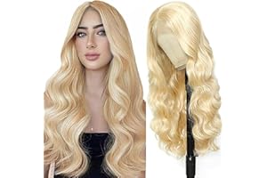 Weeybay Blonde Wig 28 Inch Human Hair Wig Perücke Echthaar Damen Body Wave 4X1 Lace Wig T Part Glueless 150% Density 8A Grade Top Swiss Lace Echthaar Perücke Blond 613 Farbe