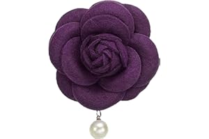 HEVIBK Camellia Blumenbroschen, Vintage Stoffblumenbroschen mit künstlichen Perlen, elegante florale Anstecknadeln für Damen, Hut, Kleid, Hemd, Krawatte, Corsage, Lila