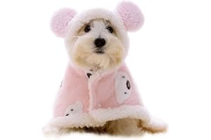 GabeFish Hundeumhang-Decke für kleine Hunde, niedlicher Welpen-Fleece-Schlafanzug, Katzen, kaltes Wetter, Mantel mit Kapuze, Rosa, groß