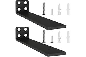 YFCVIP 2 Pzs Soporte Estanteria Pared, 20 cm Soporte Balda Flotante de Madera, Escuadras Para Estanterias Metalicas Invisibles, L Soporte Baldas Pared Industrial con Tornillos (Negra)