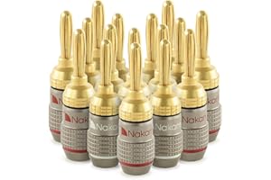Nakamichi FanLock Excel Series 24k Gold Plated Banana Plug 10 AWG - 18 AWG Gauge Size 4mm for Speakers Amplifier Hi-Fi Stereo Home Theatre Radio Audio Wire Cable Quick Connector 16 Pcs (8-Pairs)