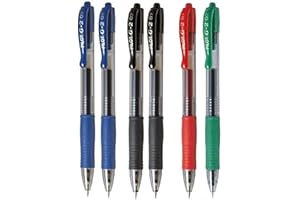 PILOT Długopis G2, 6 sztuk, 2 niebieskie, 2 czarne, 1 czerwony, 1 zielony