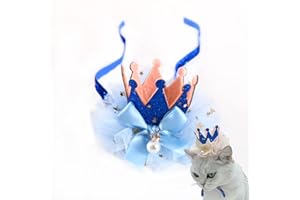 SUXGUMOE Dog Birthday Hat, Pet Cat Birthday Hat Cute Lace Dog Crown Hat Headwear Caps Costumes for Small Medium Puppy Kitten Party Decorations (BLUE)
