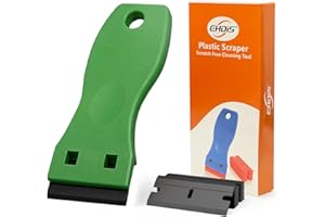 Ehdis Mini Raspador con 10 piezas cuchillas de plástic, para Quitar Etiquetas Engomadas Vinilo Pegatinas y Pegamento, Limpiador para Placa de Inducción y Vitrocerámica, Verde