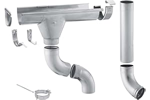 ZAMBELLI Zink Dachrinne Komplettset Gartenhaus, Carport, Terrasse, 1 Dachseite, 8 teilig /250 4m Silber ohne Löten, für Dachfläche bis ca. 70m²