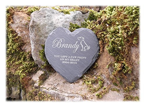 Memorial-Plaque-Personalised-Engraved-Natural-Slate-Heart-Shape-Pet-Grave-Marker-Heart-Dog-Design
