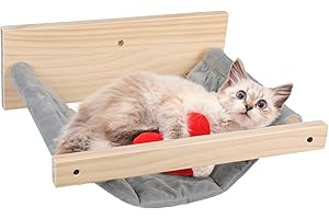 Zvonema Cat Hammock Wall Mounted, Wooden Cat Window Bed with Soft Mats for Indoor Cats and Kittens, Cat Wall Shelves snd Perches for Sleeping, Playing, Climbing, Up to 33lbs