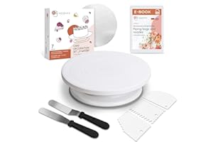 Wenburg Kit de Plateau Tournant Gateau - Décorations de Gâteaux avec Plaque Tournante Gateau, Lisseur à Gâteau, Spatules, Planche à Gâteau - Plateau Tournant Patisserie - Kit Gateau (Set Starter)