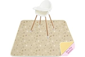 Unicorn Castle Alfombrilla Trona Bebé 107x117cm, Alfombra Impermeable Lavable Antideslizante, Splash Mat Plegable y Portátil para Comidas y Protección del Suelo,Brown Star