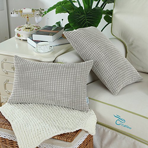 CaliTime Kissenbezüge Kissen Shells Cord Gestreift 30cm X 50cm Taupe - 3