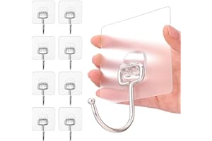 ‎CHARFIA Charfia 8 Stück 15kg (Max) Selbstklebend Haken Extra Stark, Große Klebehaken Transparent Haken Selbstklebend Wandhaken Selbstklebend für Küche Bad Wand & Decke Aufhänger