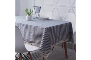 Novetec Tovaglia Quadrata Effetto Lino Strisce Tovaglia con Nappe Tovaglie Antimacchia Lavabili di Facile Manutenzione per Interni Esterni Giardino, Sala da Pranzo, Feste e Celebrazioni 140x140cm