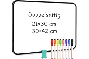 ‎DOLLAR BOSS DOLLAR BOSS Doppelseitiges Whiteboard 30 x 42 cm, A4 Magnettafel Magnetwand, Klein Whiteboard Trocken Abwischbar Mini Whiteboard Magnetisch, Tragbares White Board mit 8 Stiften und 1 Radiergummi