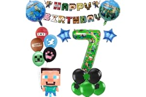 AICEENZA Minecraft Birthday Decorations Gaming Theme Party Supplies Pixel Game Birthday Party Balloons Suits - 07