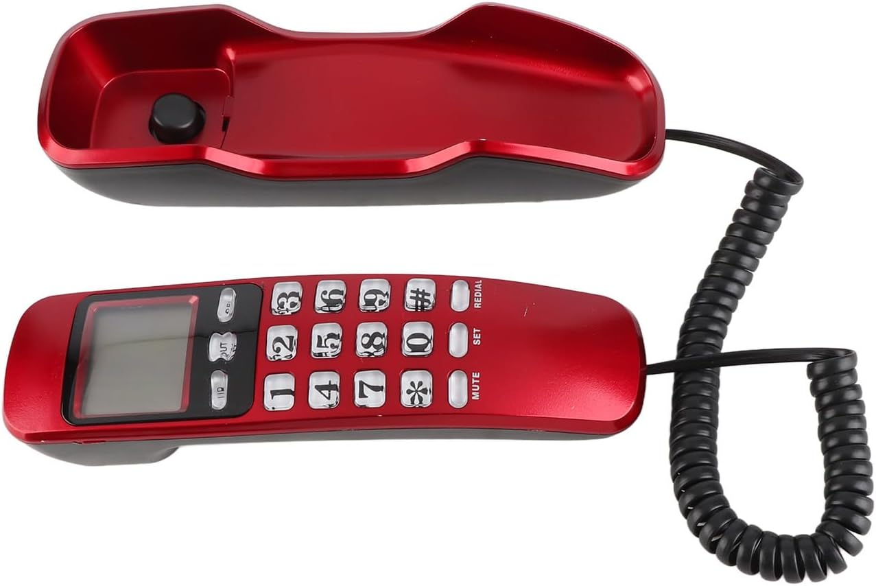 Taidda Mini Teléfono de Pared con Pantalla LCD y de Identificación de Llamadas Dual, Almacenamiento de Memoria de 38 Juegos, Teléfono Fijo Multifuncional para Oficina en Casa, para Comunicación de