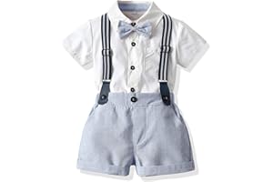 Volunboy Baby Boy Gentleman Suit Toddler Formal Bow Tie Shirt Suspenders Shorts Romper Set
