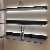 Mensole Sospese MSFE Con LED RGB - Scaffale A Parete Con Vetro, USB E Pannello Forato