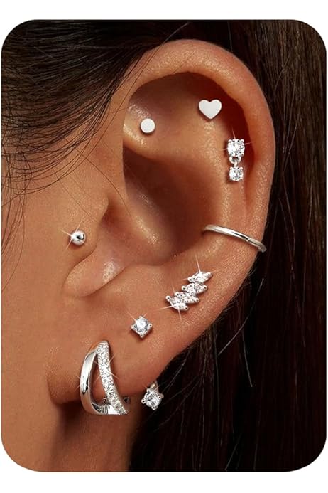 Orecchini Ipoallergenici Acciaio Chirurgico - Set 12 Paia Con Cerchi E Borchie, Per Piercing Multipli - Foto 11