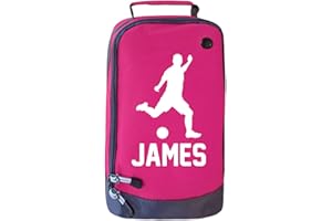 ABSOLUTELY TOP Personalised Childrens Football Boot Bag Boys Footy Kids Sports Rugby Pe Kit, Deep Bubblegum Pink/Frosty White Print
