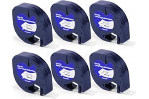 ABSOFINE 6X LetraTag Label Plastic Label Tape for Dymo, 12 mm x 4 m Roll, White, Replacement Labels Tape Authentic Labels (White)