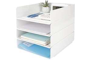 Otauoaea 4 Pezzi Vaschetta Porta Documenti Ufficio Impilabile, Organizzatore Scrivania Bianco in PET, Vassoio Porta Documenti A4, Organizer Scrivania per Libri Documenti Fogli Riviste
