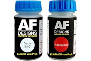 ALEX FLITTNER DESIGNS Stylo de retouche de peinture pour Dacia 369 Blanc Glacier + vernis transparent 50 ml