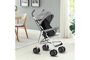 HUOLE Poussette Bébé Légère et Compacte de 0 Mois à 4 Ans, Capacité de Charge Maximale de 25 kg, Poussette Pliable, Dossier Inclinable, Pliage Automatique en 1 Étape, Canopy-D-gris