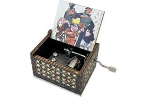 Meloditrunk Schwarz Hölzerne Spieluhr für Naruto, Mini Lasergravierte Vintage Spieluhr Handkurbel Spieluhren für Anime-Fans, Geschenke für Familie, Freunde, Geburtstag & Weihnachten
