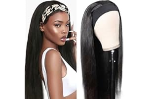 MUABY Straight Headband Wigs for Black Women Bandeau Perruque Femme Naturelle Brésilien Perruque Bandeau Cheveux Humain Perruque Femme Courte Couleur Noire Naturelle 18 Pouce