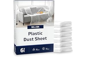 BESTO Plastic Dust Sheets for Decorating Pack of 6 Painting Sheets Drop Cloth Polythene Sheeting Large Plastic Sheets to Cover Furniture, Floor & DIY Projects