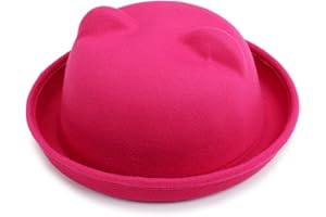 ZUMUii Butterme Enfants Rouleau Brim Mignon Chat Oreille Dura Cloche Melon Chapeau Hiver Feutre Trilby Fedora Billycock Cap Chapeau Rond Casquette