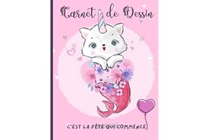 Carnet de Dessin belle couverture de Chat Licorne Sirène Unicorn: Cahier de dessin grand format | 100 pages de feuilles blanches encadrées pour ... croquis, coloriage) | enfants fille garçon