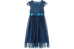 Ugitopi Girls Lace Long Dress Kids Tulle Party Princess Dress