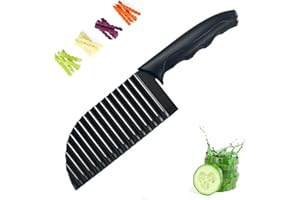Janerowee Trancheuse à Frites, Cutter De Pommes De Terre Onduleux, Coupe Frites en Acier Inoxydable, Crinkle Cutter, Couteau Tranches Pomme Terre,pour Frites, Légume, Carotte, Oignon, Concombre, Noir