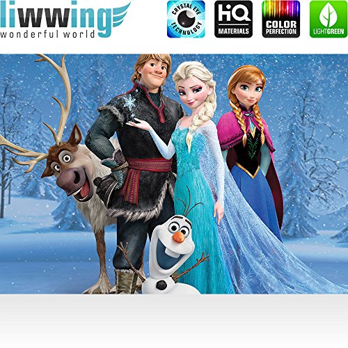 Fototapete 368×254 cm PREMIUM Wand Foto Tapete Wand Bild Papiertapete – Disney Tapete Die Eiskönigin Frozen Kindertapete Anna Elsa Kristoff Olaf blau – no. 1971 - 2