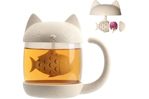 Cymax Tazza Gatto, 250 ml mug tazza da tè in vetro con infusore, perfetto regalo di compleanno di Natale per gli amanti dei gatti