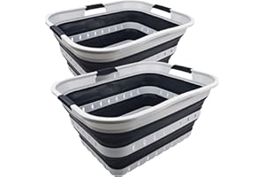 SAMMART 42L zusammenklappbarer Wäschekorb aus Kunststoff – faltbarer Pop-Up-Aufbewahrungsbehälter/Organizer – tragbare Waschwanne – platzsparender Korb/Korb (Grau/Schiefergrau (2er-Set))