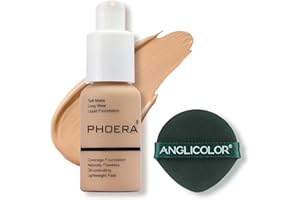 JUNHE PHOERA Face Foundation,Liquid Foundation,Foundation Full Coverage,Long Lasting Perfect 30ml Matte Oil-Control Concealer 6 Colors Optional,Great Choice and Gift (#104 Buff Beige, 30ml)