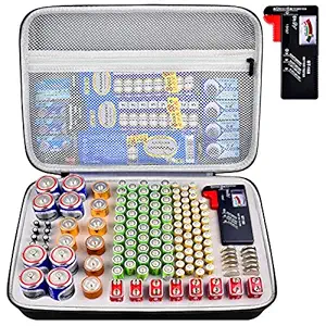 PAIYULE Battery Organizer Storage Box with Battery Tester (BT168), Case Bag holder fits for 140 Batteries AA AAA AAAA 9V C D Lithium 3V(Not Includes Batteries)