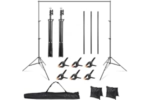 Oinvs Backdrop Stand, 2x2M Adjustable Backdrop-Background Support System,Backdrop Stand Kit with 6 Background Curtain Clips and 2 Sandbags.for Photo Video Studio, Outdoor Photography…