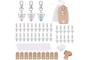Sweieoni Angioletti Bomboniere Battesimo 30 Pezzi Bomboniere Battesimo Angelo Custode Bomboniere Comunione Ciondoli Portachiavi Angelo per Sacchetto di Organza + Tag di Vacchetta