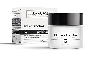 BELLA AURORA - B7 Crema Antiedad Iluminadora de Noche 50 ml, Crema Antimanchas, Ilumina la Cara y Atenúa Arrugas, Reduce Signos de Fatiga e Hidrata, con Ácido Glicólico y Extracto de Langsat