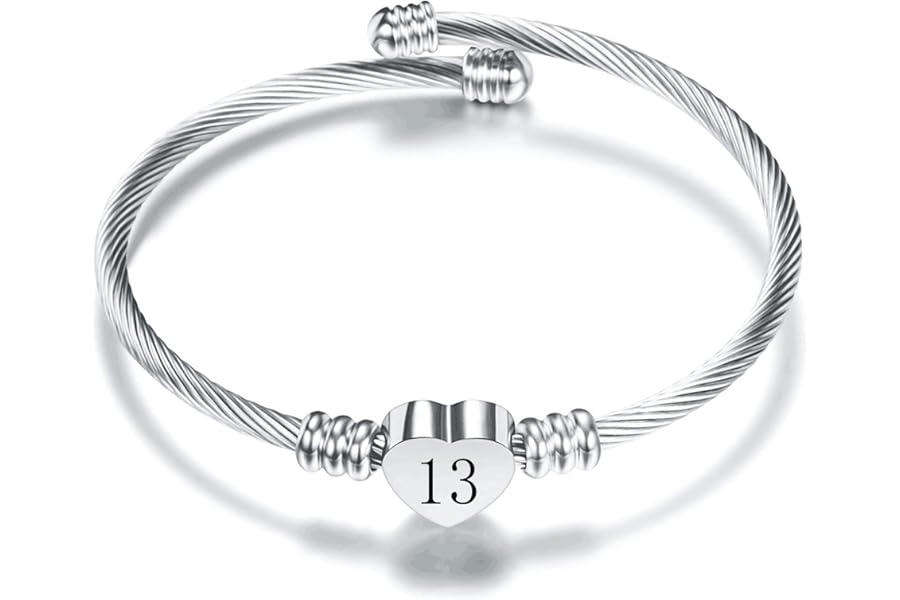 Aosyoisk Birthday Gift for Women and Girl.Silver Bracelet Lucky Number Birthday Bracelet Cuff Bangle Jewellery Gift for Age 7-21