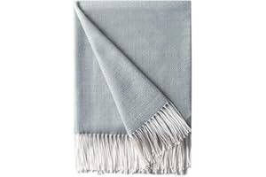 BOURINA Diamond Lattice Bed Decorative Throw Faux Cashmere Lightweight Soft Cozy Couch Chair Sofa With Fringe Blankets 127 x 152cm,Light Blue