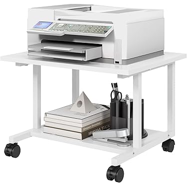 Mobiele printer standaard, 2-laags printerwagen met bovenrek, wagen voor de bovenste Mobiele printer standaard, 2-laags printerwagen met bovenrek, wagen voor de bovenste