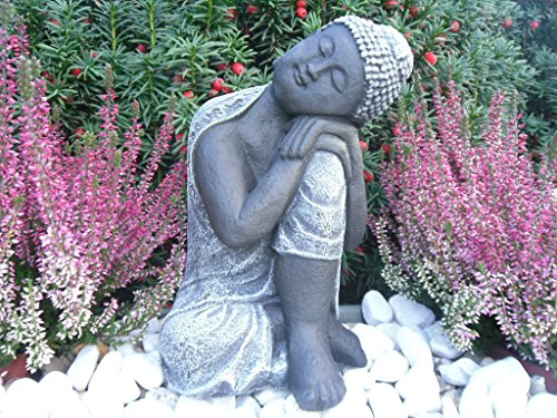 Steinfigur Buddha, Gartenfigur Steinguss Basaltgrau - 5