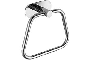 DIYZON Self-Adhesive Towel Ring, Bathroom Hardware Accessories, 304 Thickened Stainless Steel Hand Towel Holder, Contemporary Trapezoid Towel Rack, No Drill Installation (Chrome)